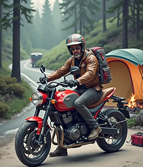 Motorcycle camping de color rojo
