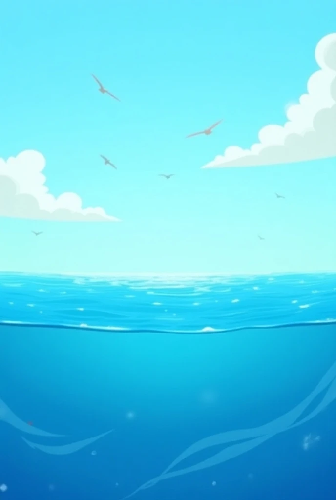 Cartoonic image of Blue is the ocean, deep and wide,
The sky where birds and airplanes glide 