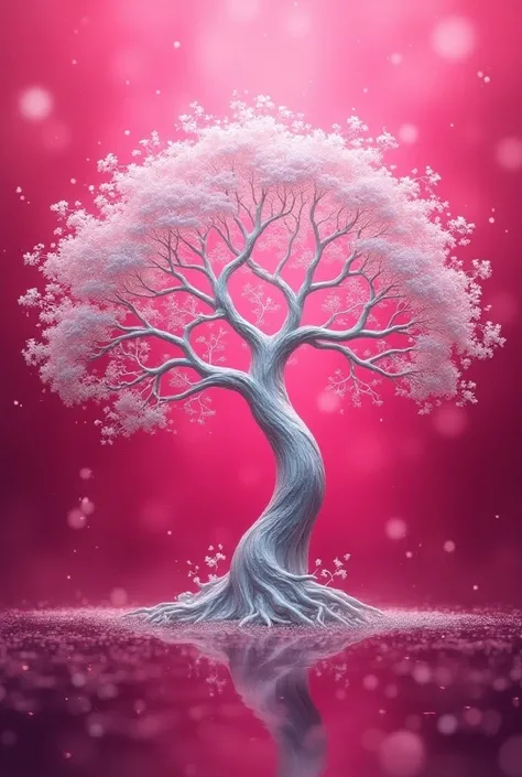 Silver tree of life logo with pink background