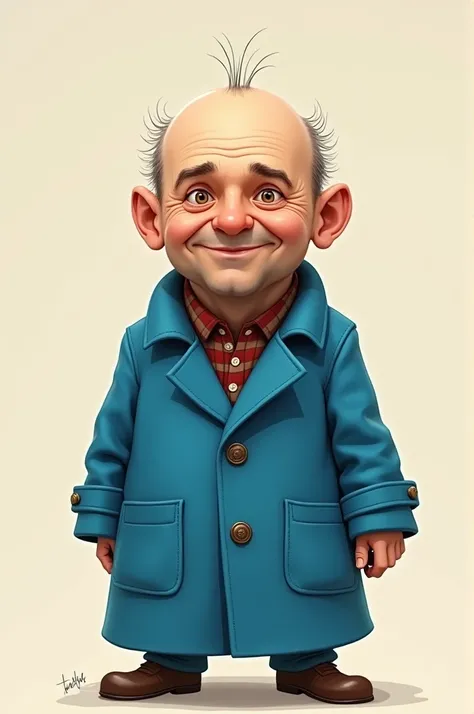 Create a short man with little hair looking like the catatau in the blue coat