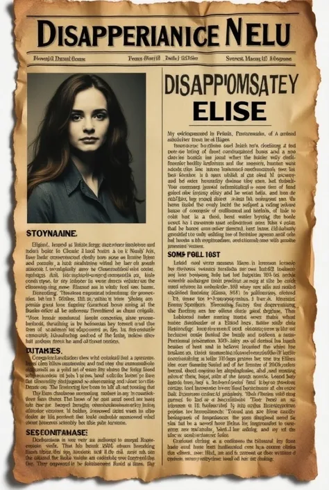 Old newspaper clipping about the disappearance of a girl named Elise.