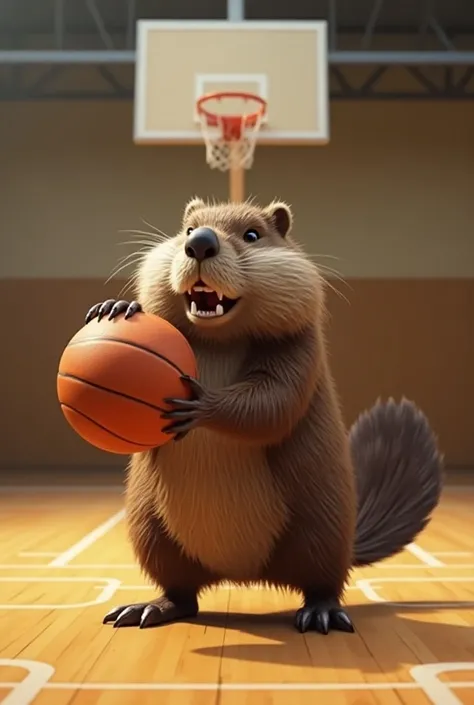 A beaver playing basketball 