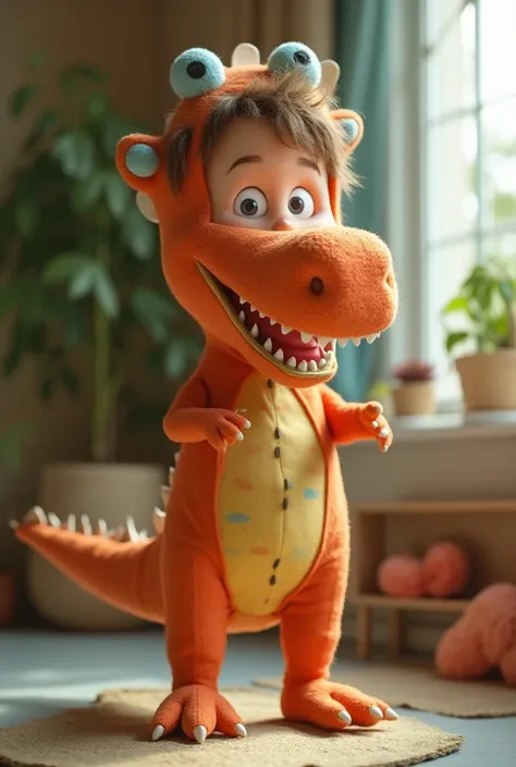 Make a  dressed as a dinosaur not scary its easy to do with things from home