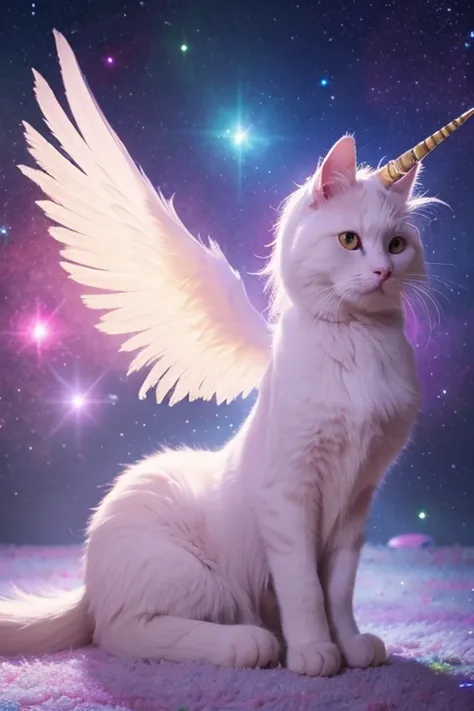 Cat Images、 has horns like a unicorn、Has wings as big as angels