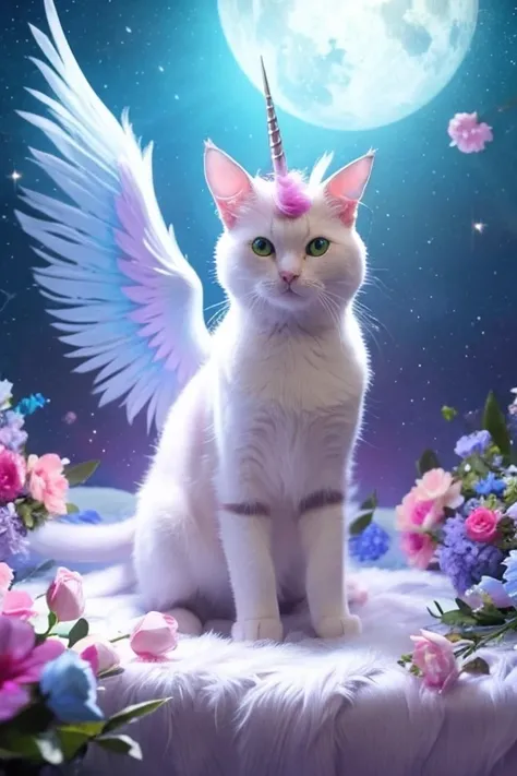 Cat Images、 has horns like a unicorn、Has wings as big as angels