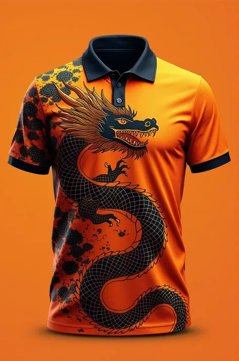  Chinese dragon polo model  :



forehead :  A polo featuring a curled Chinese dragon , with black details to stand out against the orange background .  The dragon could have a detailed and stylized appearance.

back : In the back,  the same dragon could c...