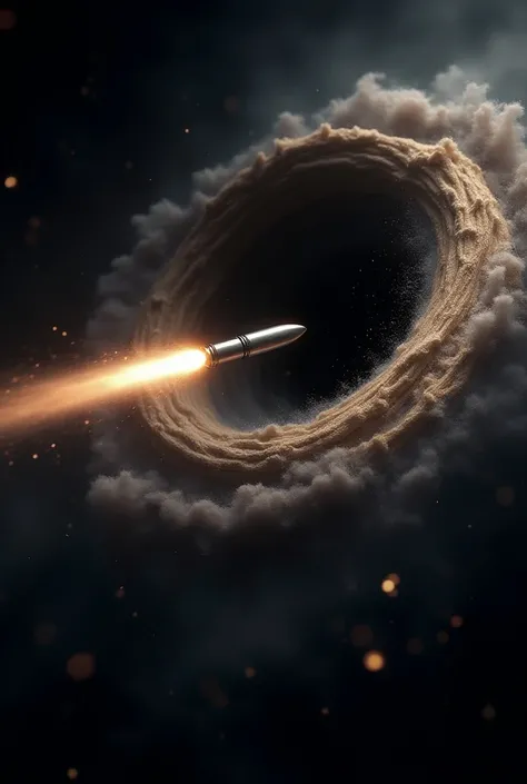 a bullet being shot through a wormhole 
