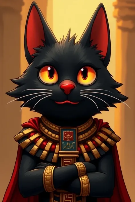 Animated pharaoh black cat, Let your nose be noticed, The distinctive red mouth and eyes
