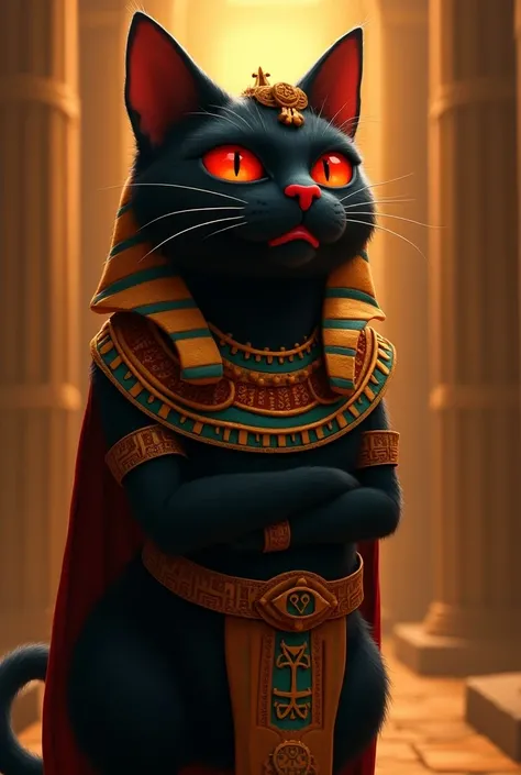 Animated pharaoh black cat, Let your nose be noticed, The distinctive red mouth and eyes
