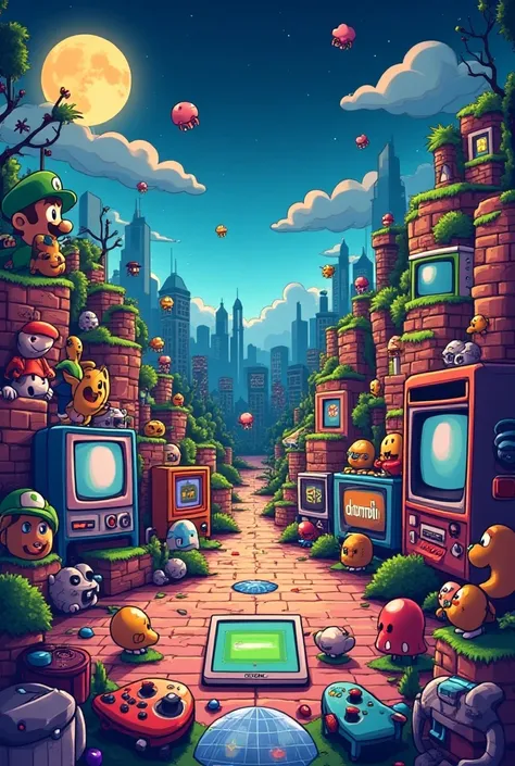 Animation-style image of games and video games 