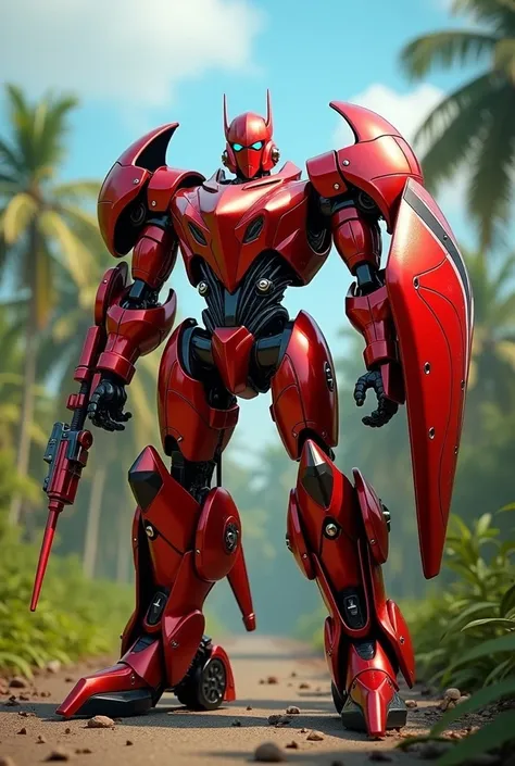 Scarlet ibis Autobot with a shield and weapon      bearing trinidad and tobago 🇹🇹 color 