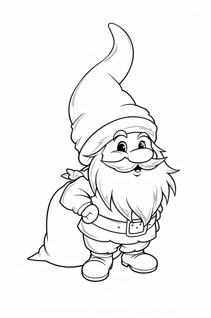 Gnome wearing a Santa hat and carrying a sack of toys. Coloring book en monolineas  para colorear en blanco 