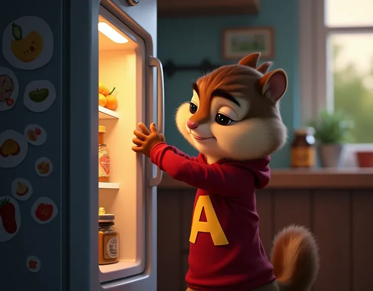  Alvin from Chipmunks, opening the refrigerator, 4K, cartoon, sad