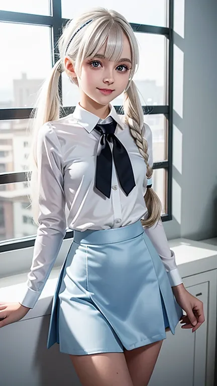 marie rose,
bright and shiny platinum hair,straight long hair,long blunt bangs,silky pigtails,
detailed brown eyebrows,big detailed light blue eyes,small nose, slim pink lips,
small petite body,very thin complexion,very young tween,
masterpiece,best qualit...