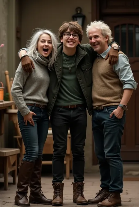  A photo of the Rogue Trio would show Lyria with her loose silver hair and tied sweater, Harry without glasses ,  in leather boots and gloves ,  and disheveled Draco ,  without a tunic or tie .  The three laughing accomplices ,  relaxed and bold .