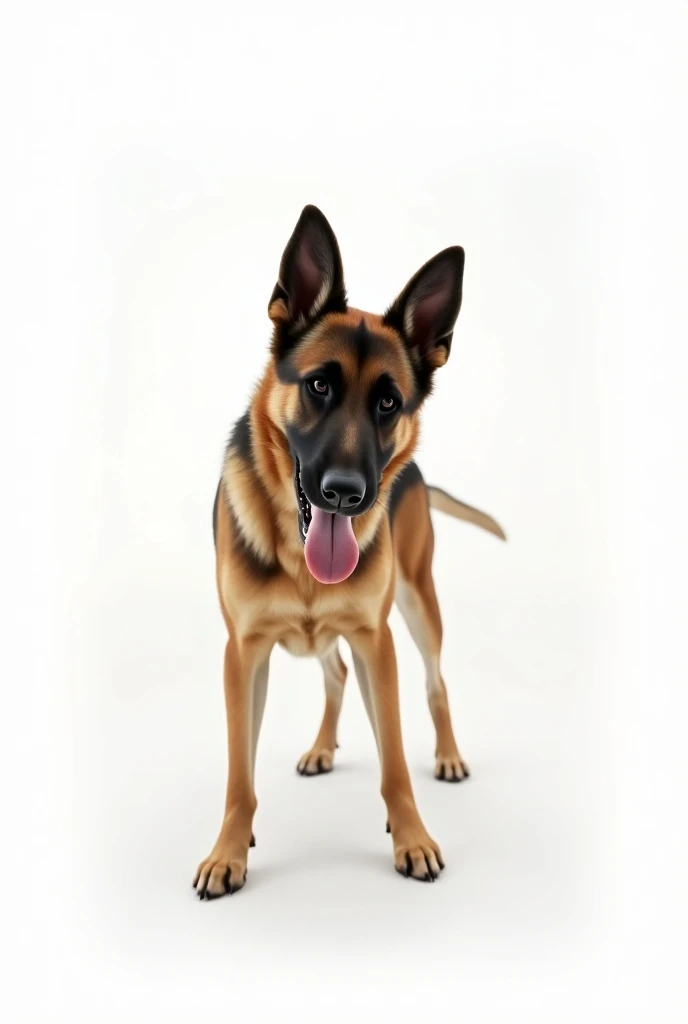 German Shepherd Dog Standing Licking Screen On White Background