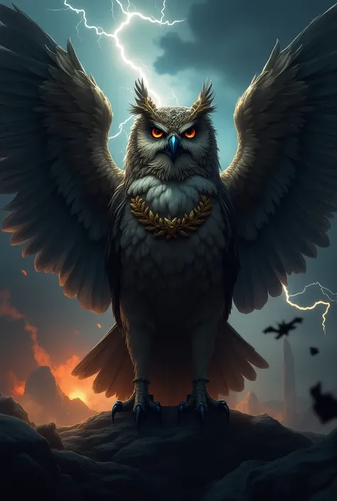 Make an award avatar of Titan of Verbal Annihilation
Owl, wearing a laurel wreath with horrifying backdrops 