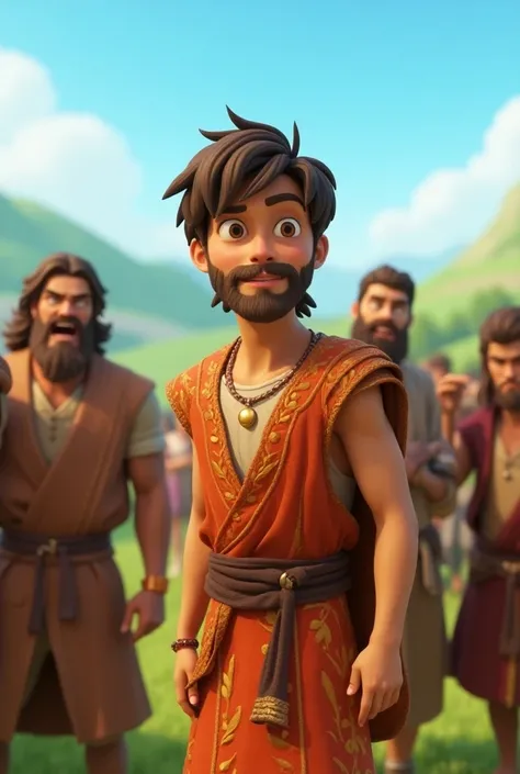 Make a 3D cinematic cartoon like Joseph was Jacob&#39;s favorite son, and this aroused great jealousy in his brothers, who were angry and wanted to catch Jose.
