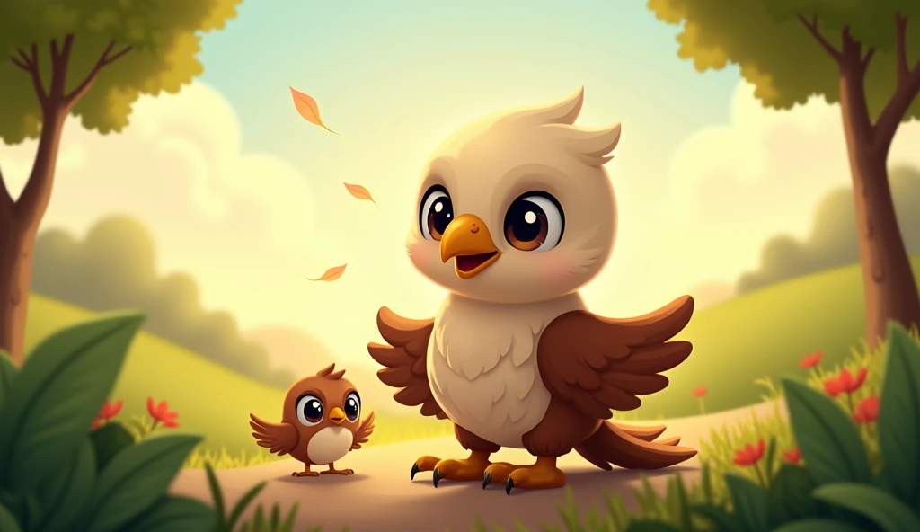 A cute eagle with a bird in an animated version