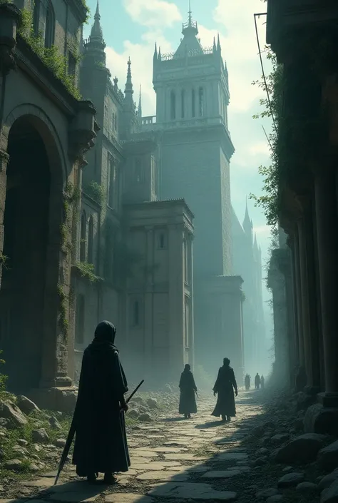 Post-apocalyptic city medieval gothic anime 