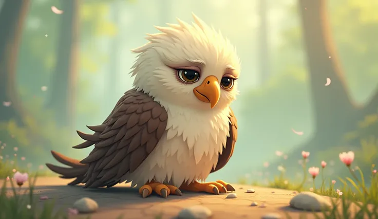 A cute and tender eagle sad in animated 