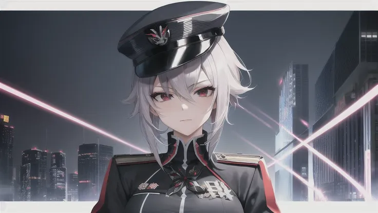 character from the game genshin impact harlecchino in uniform with red eyes and a police hat,  melhor anime wallpaper 4k konacha...