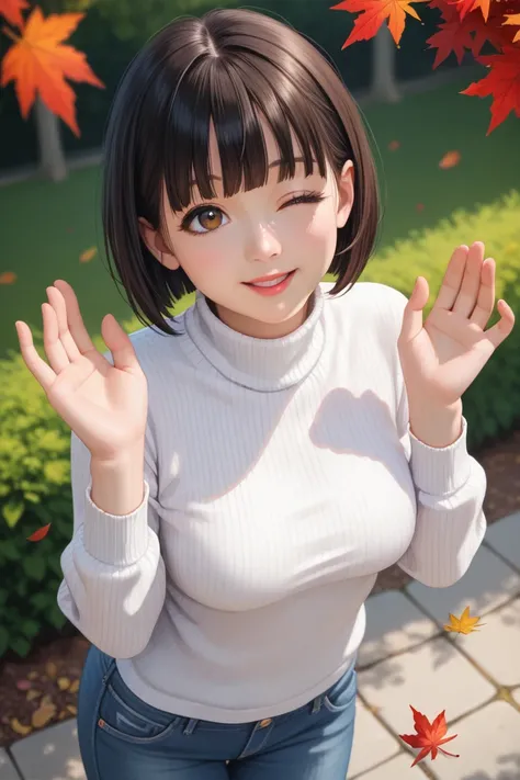 score_9,score_8_up,score_7_up,masterpiece,highest quality, source_anime, realistic, super detailed, extreme detailed, rating_safe, 
1girl, standing, hands up, from above, looking up viewer, tilt head,
BREAK girl, 22yo, short hair, (bob cut:1.2), ear, (blun...