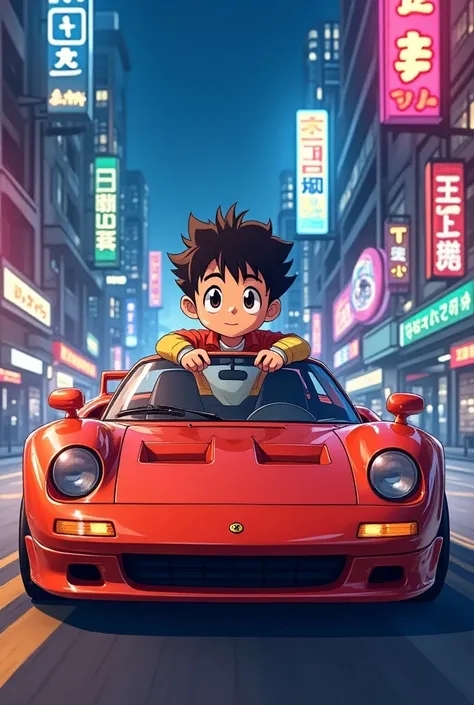  Create an image in the format of an 80s anime, a boy in his hornet 2006 