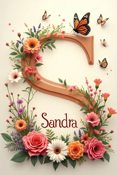 Profile photo of a letter with flowers and butterflies with the name of Sandra