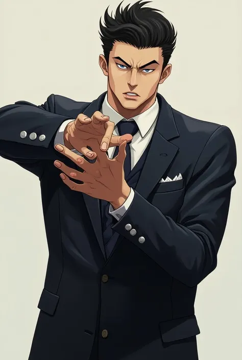 Anime man in suit holding his dick