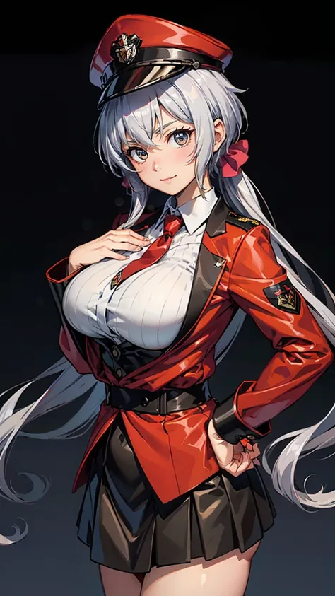 最 High image quality , masterpiece, 32K、  very detailed、1 girl, Yukine Chris,Silver hair twintails, Japanese women 、Silver military uniform のコスチューム、luxury, Futuristic,  Sexy Costumes, T-bag、The butt is attractive、 Black military uniform 、US military unifor...