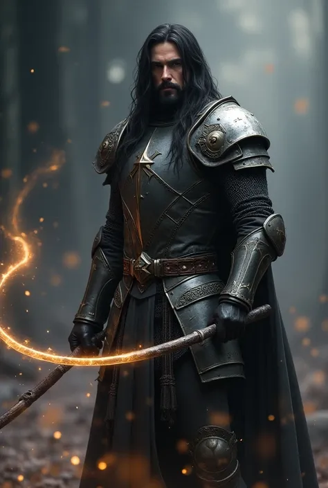 ( ,4K,8k,  high resolution  ,masterpiece:1.2),super detailed, full body, man,  long black hair  ,  runic knight armor,  holding a magic whip of light,imposing look , defined body, an aura of light , divine  .
