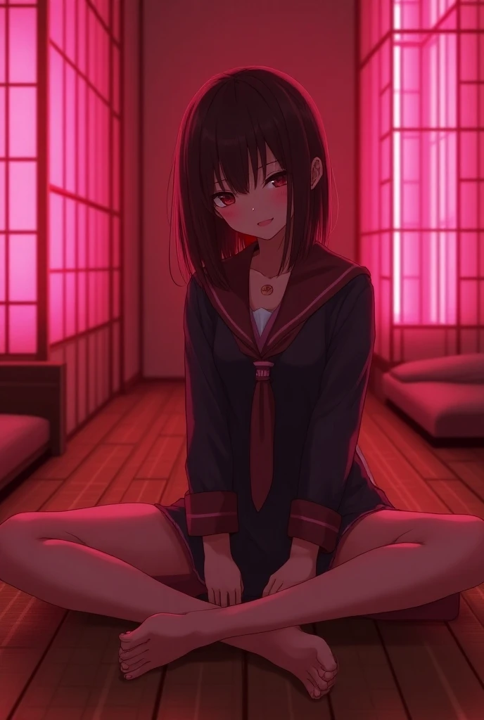 (Japanese Beautiful Middle School Girl )),((Slim figure)),Flat breasts,((Brown Hair)),(( looking at the camera with her skirt raised to her waist )),Sit with your legs apart,(( high school girl uniform)), low angle shot of a person standing facing the fron...