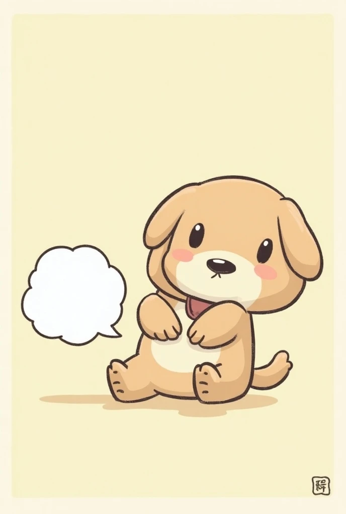 chibi style, Two-panel comic strip, Dot Halftone,  flat color,Dog holding a comment box,Smiling,