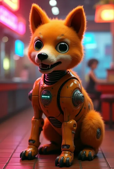 Animatronic antropomorphic orange dog of the 80s 
