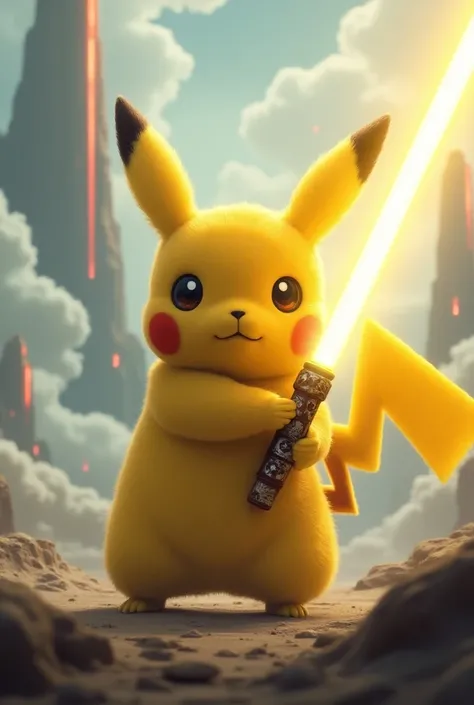 Pikachu jedi com sabre de luz