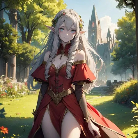 Masterpiece, HD, high resolution, best quality, high quality. High fantasy genre, Fantasy artwork.
{{(An undead-Elf zombie princess of 190-years-old:(pale-grey zombie skin. Dark-golden messy long hair. Beautiful light-grey eyes. Absolute teenage. beautiful...