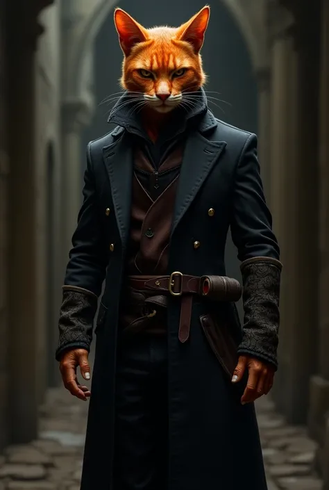 A Redheaded Humanoid Male Cat Wearing a Medieval Assassins Suit