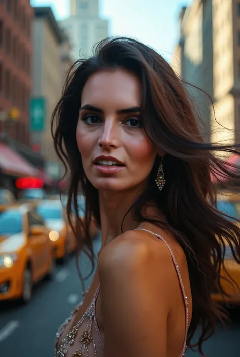 Gorgeous young woman with brunette long hair in New York 