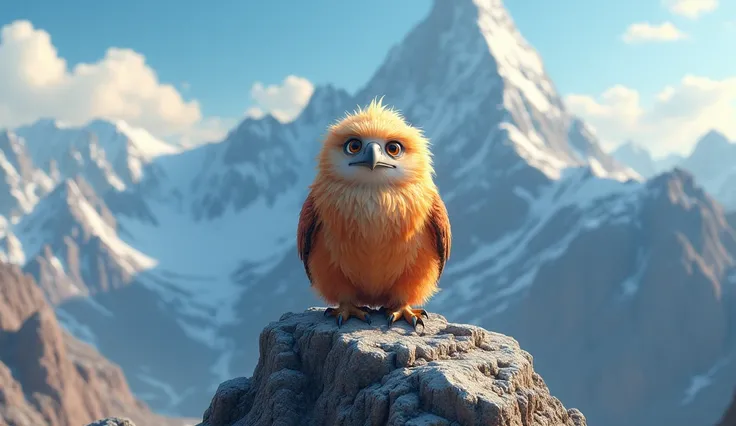 A cute and cuddly eagle on a high peak in lively 