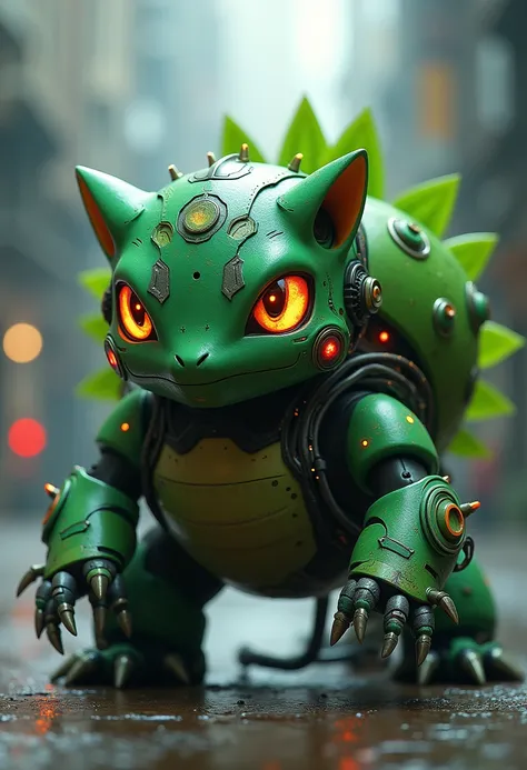 cyborg, pokemon style, ((intricate details)), hdr, ((intricate details, hyperdetailed)), cinematic shot, vignette, bulbasaur, 