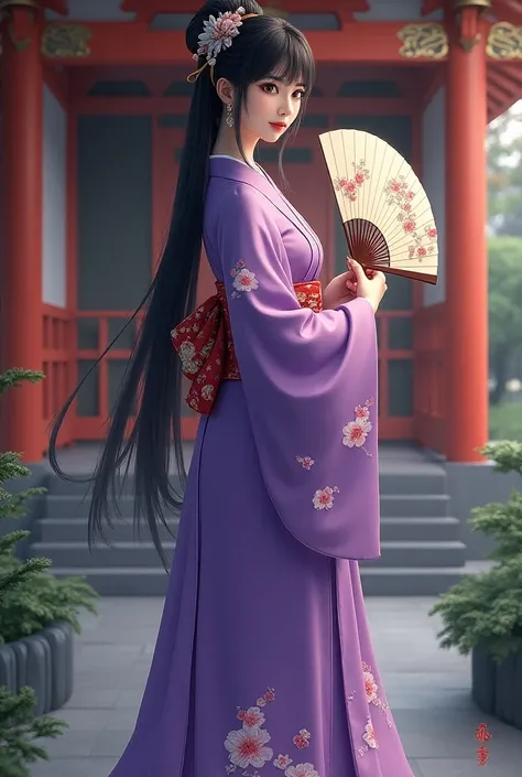 Japanese shrine maiden in purple clothes