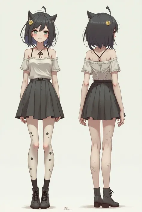 (Alone, full body photo:1.3), Crie o design, FULL BODY FRONT AND BACK of a very different and original female character. A human being, with more opaque tones and in the Cutecore . make anime