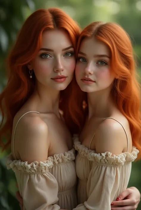 Red-haired woman with a daughter with a big eyeshadow