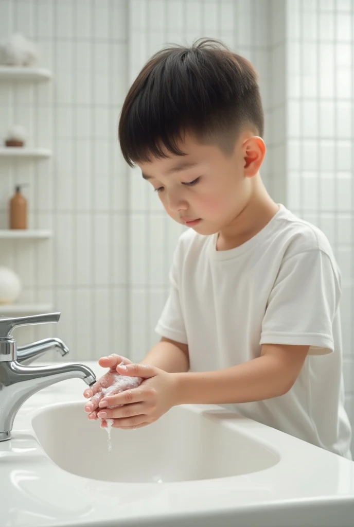 Boy washing his hands