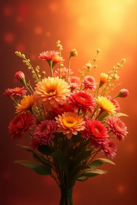 a bouquet of flowers ,with a red and gold filter  