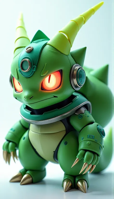 gundam ivysaur, green,  (blind box toy style:1.2), (Full body shot) , steam punk, Exquisite helmet:1.2, Luminescent goggles:1.2, Cyberpunk, Dreamy glow, bright neon lights, clean, White background, ( Global Illumination, Ray traching, nffsw, Unreal Render,...