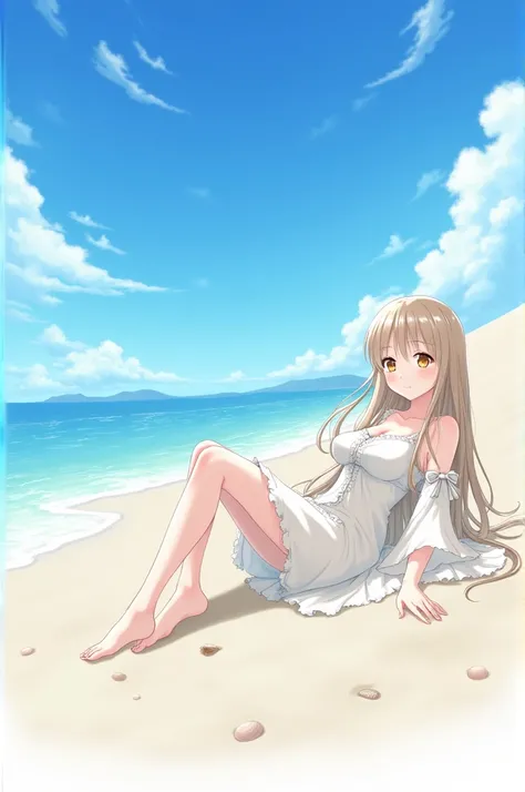 An anime woman on the beach