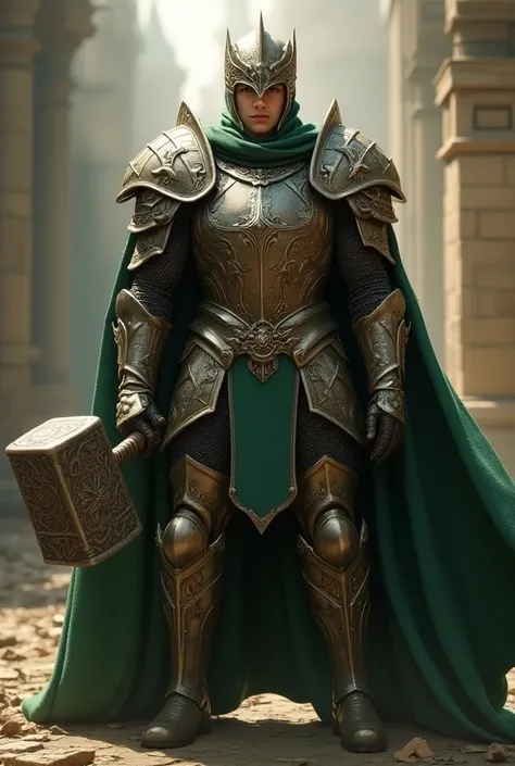 Young king armor helmet brown hammer and green cape 