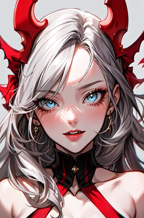 Portrait de style anime dun personnage  fille à la peau foncée, vampire,avec de longs cheveux noirs avec une teinte de rouge au bout, yeux rouges, à la peau foncée, composition parfaite, hyper-détaillé, 16K, haute qualité, yeux parfaits, sharp focus, with ...